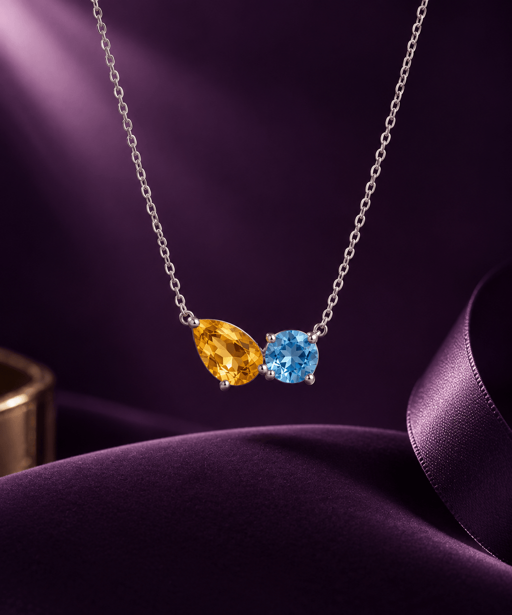 Dây chuyền Đá quý tự nhiên Citrine giọt và Blue Topaz - AME Jewellery