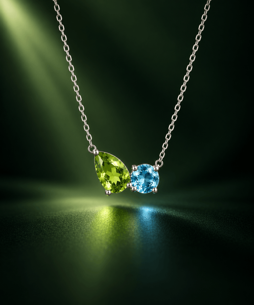 Dây chuyền Đá quý tự nhiên Peridot giọt và Blue Topaz - AME Jewellery