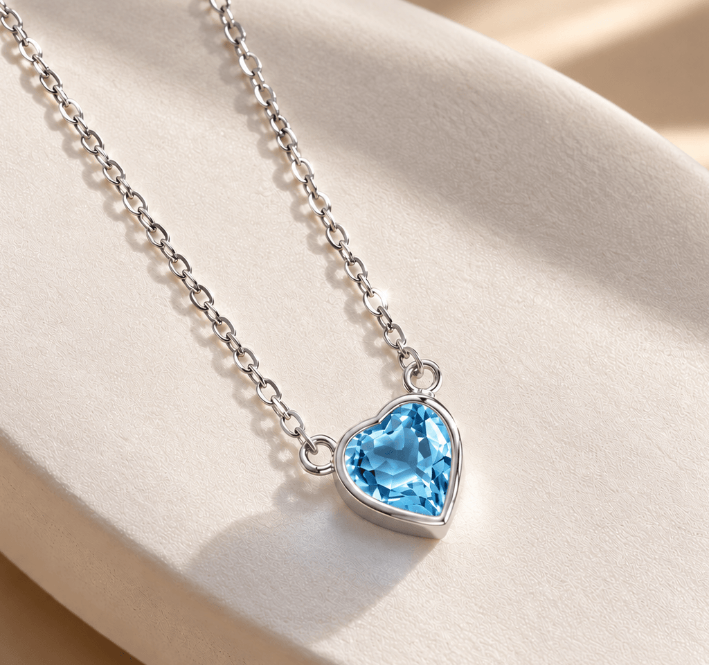 Dây chuyền đá quý tự nhiên Blue topaz tim 6mm - AME jewellery