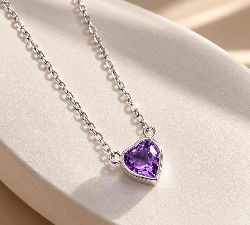 Dây chuyền đá quý tự nhiên Amethyst tim - AME Jewellery
