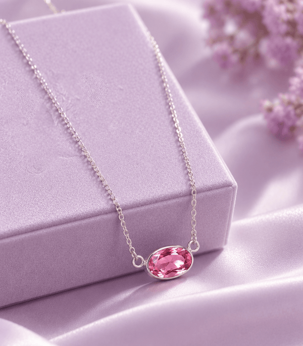 Dây chuyền Đá quý tự nhiên oval Pink Topaz của AME Jewellery.