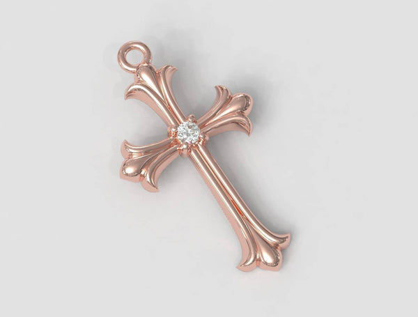 Mặt dây chuyền Thánh Giá Vàng hồng Kim Cương - Diamond Gothic Cross Pendant in 14K Rose Gold by AME Jewellery