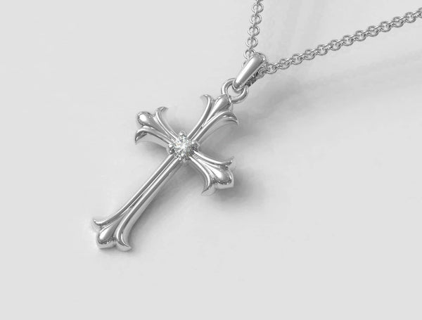 Mặt dây chuyền Thánh Giá Vàng trắng Kim Cương - Diamond Gothic Cross Pendant in 14K White Gold by AME Jewellery