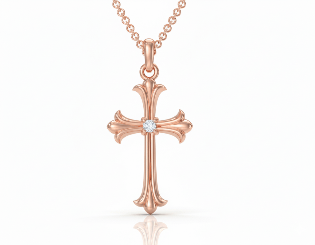 Mặt dây chuyền Thánh Giá Vàng hồng Kim Cương - Diamond Gothic Cross Pendant in 14K Rose Gold by AME Jewellery