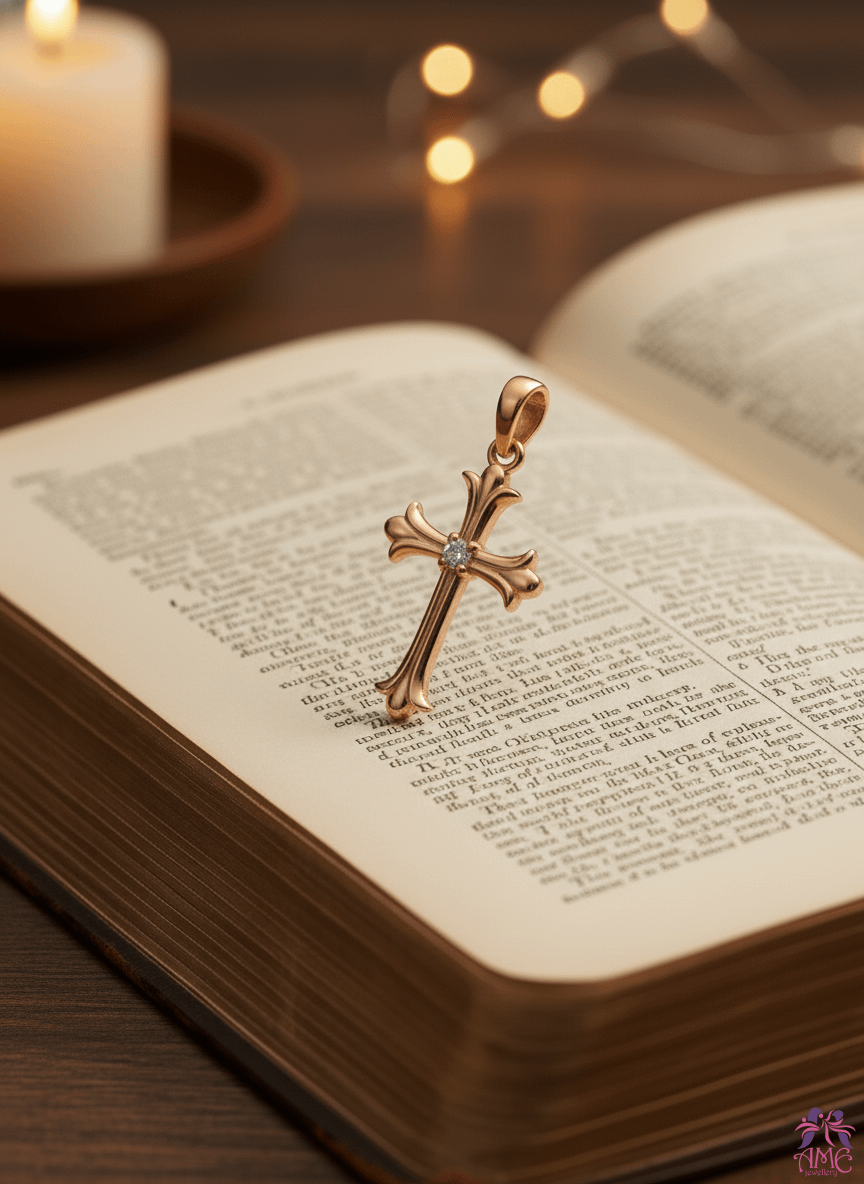 Mặt dây chuyền Thánh Giá Vàng hồng Kim Cương - Diamond Gothic Cross Pendant in 14K Rose Gold by AME Jewellery