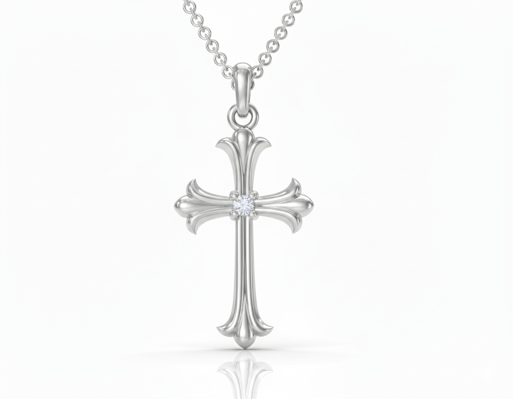 Mặt dây chuyền Thánh Giá Vàng trắng Kim Cương - Diamond Gothic Cross Pendant in 14K White Gold by AME Jewellery