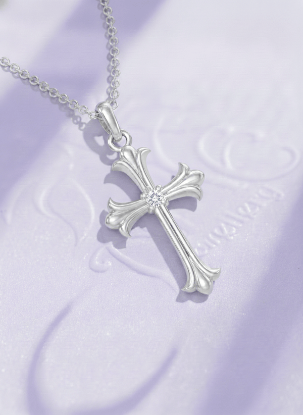 Mặt dây chuyền Thánh Giá Vàng trắng Kim Cương - Diamond Gothic Cross Pendant in 14K White Gold by AME Jewellery