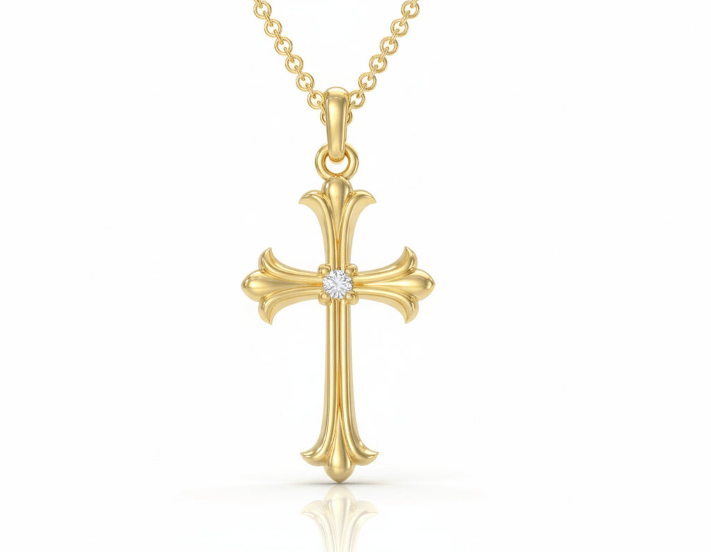 Mặt dây chuyền Thánh Giá Vàng Kim Cương - Diamond Gothic Cross Pendant in 14K Yellow Gold by AME Jewellery