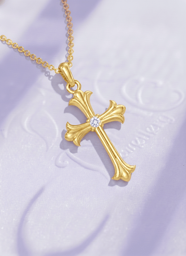 Mặt dây chuyền Thánh Giá Vàng Kim Cương - Diamond Gothic Cross Pendant in 14K Yellow Gold by AME Jewellery