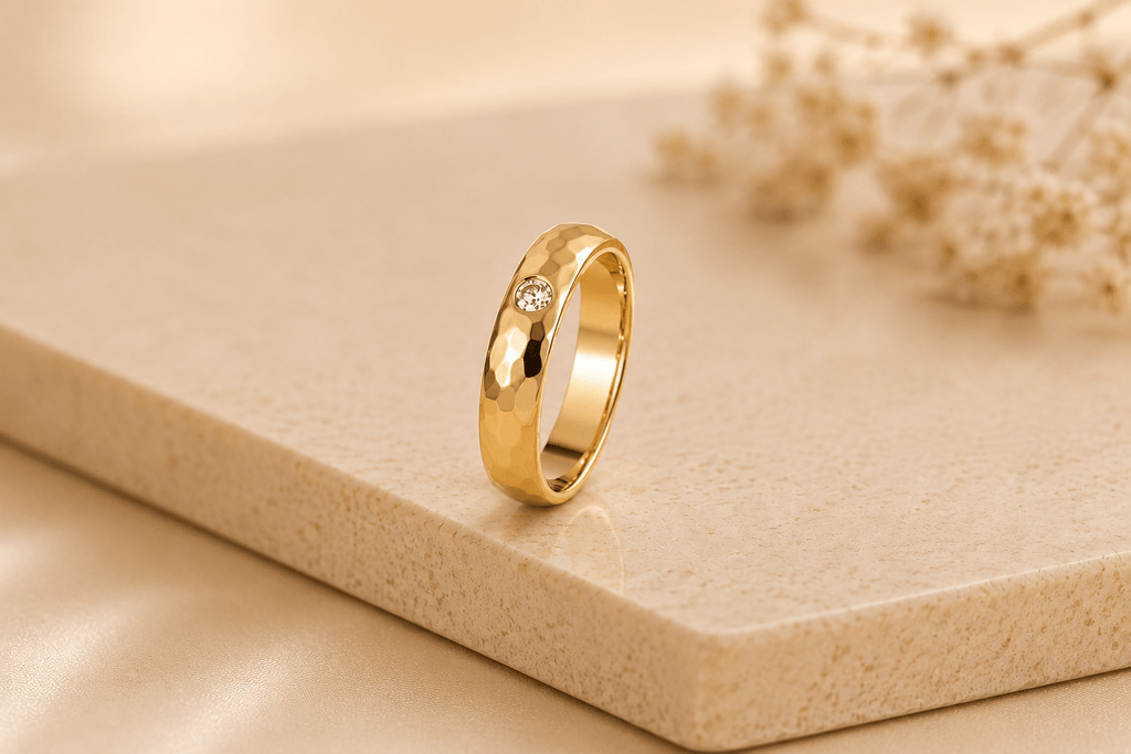 Celebrate your eternal love with the Natural Diamond Faceted Wedding Rings, expertly crafted in luxurious 18-karat yellow gold by AME Jewellery.