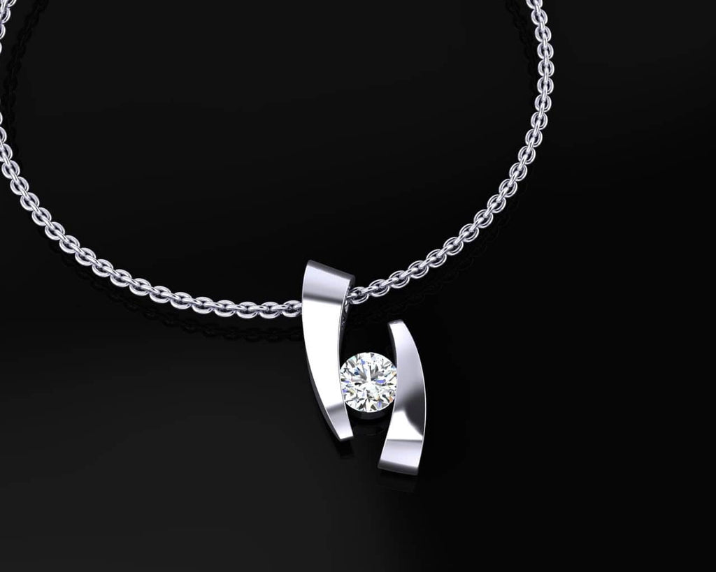 Mặt dây chuyền Vàng trắng Kim cương thiên nhiên Natural Diamond Pendant Necklace in 14K White Gold by AMEJewellery