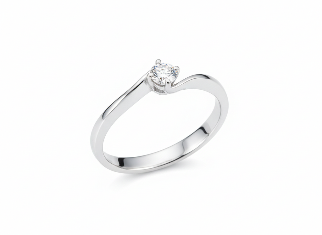 Nhẫn Kim cương thiên nhiên Natural Diamond Solitaire Twist Ring in 14K White Gold by AME Jewellery