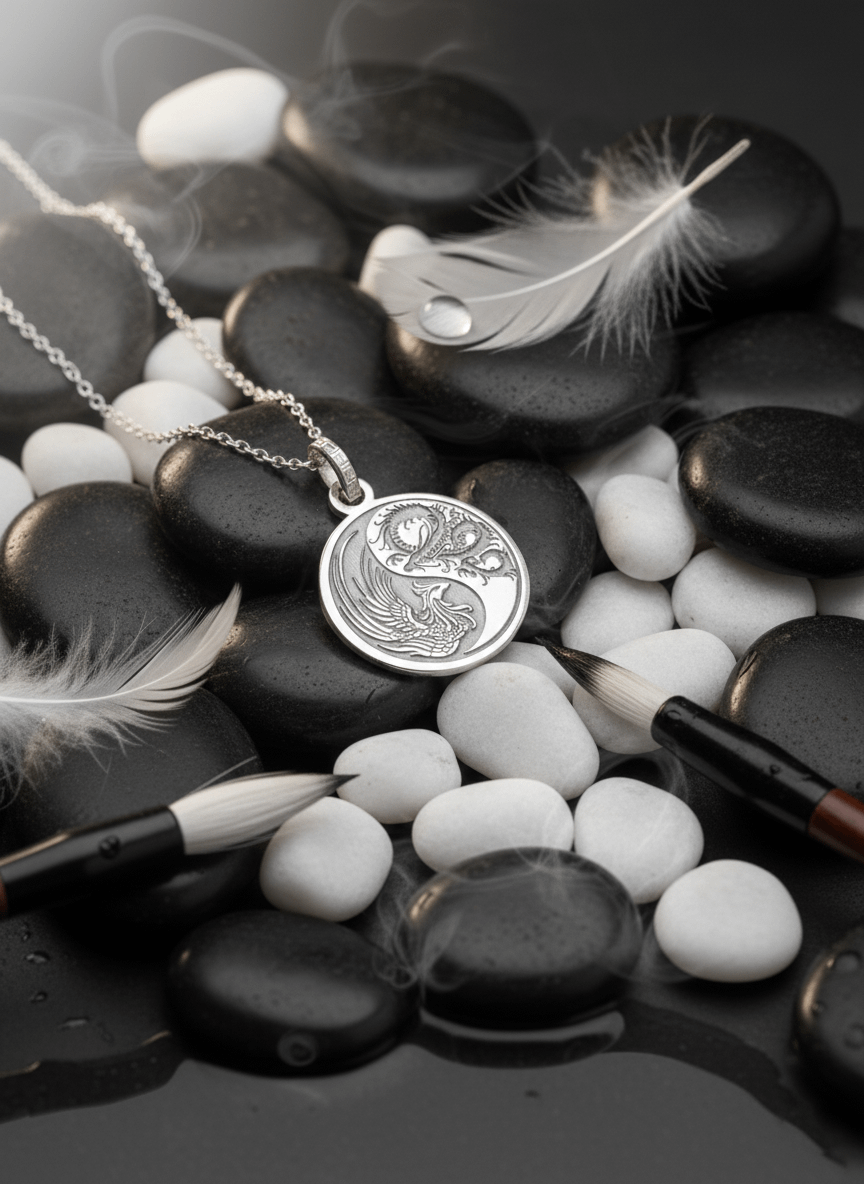Mặt dây chuyền Rồng Phượng | Dragon and Phoenix Pendant in Sterling Silver by AME Jewellery