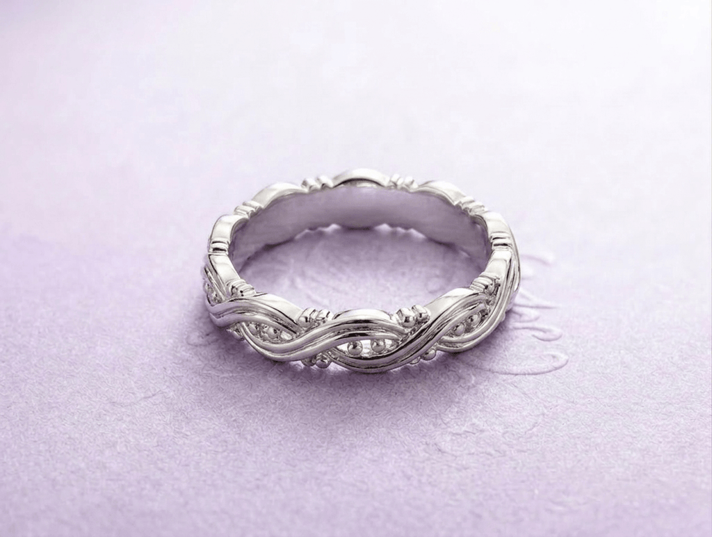Paire d'alliances, bagues de fiançailles magnifiquement conçues en or 14 carats et or blanc par AME Jewellery