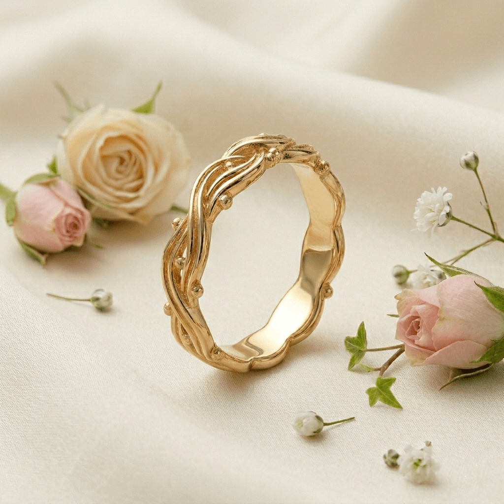 Paire d'alliances, bagues de fiançailles magnifiquement conçues en or 14 carats et or blanc par AME Jewellery