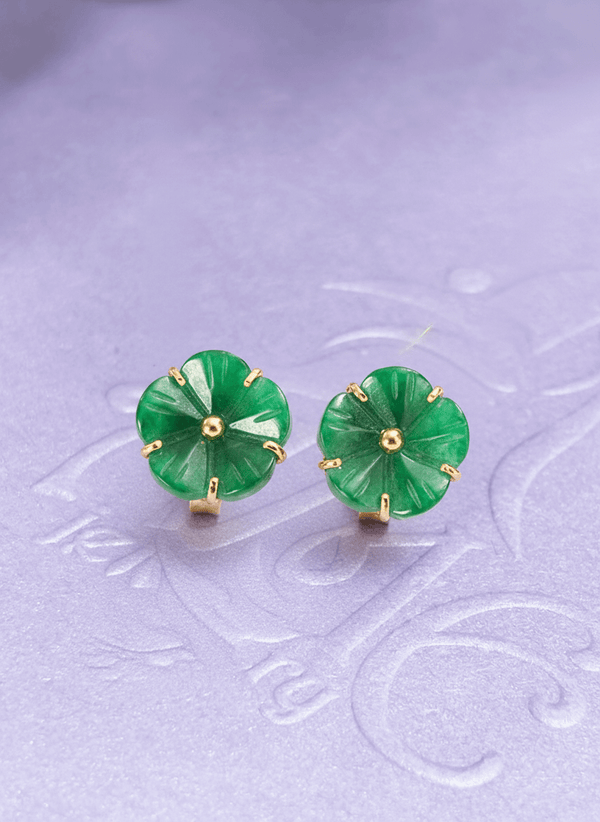 Bông tai Vàng 14K Đá Cẩm thạch Miến Điện thiên nhiên | Burmese Jadeite Jade Gold Earrings | AME Jewellery