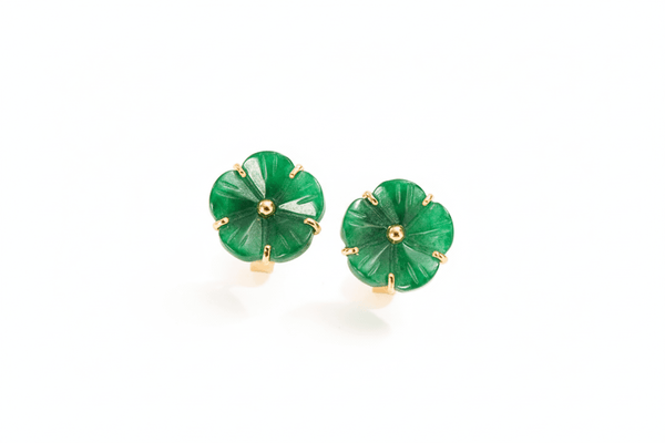 Bông tai Vàng 14K Đá Cẩm thạch Miến Điện thiên nhiên | Burmese Jadeite Jade Gold Earrings | AME Jewellery