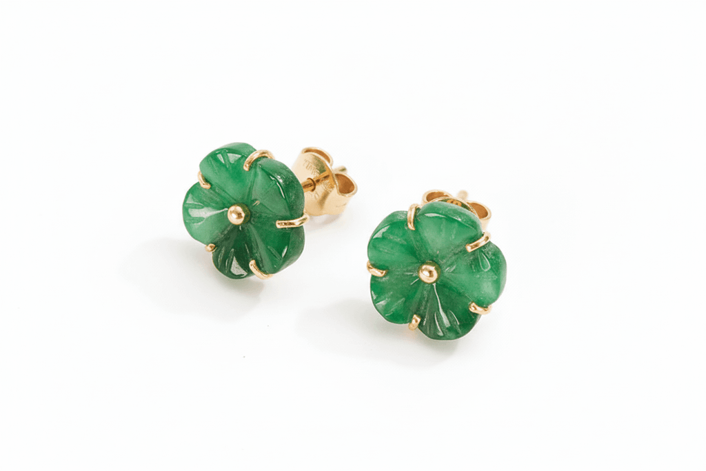 Bông tai Vàng 14K Đá Cẩm thạch Miến Điện thiên nhiên | Burmese Jadeite Jade Gold Earrings | AME Jewellery