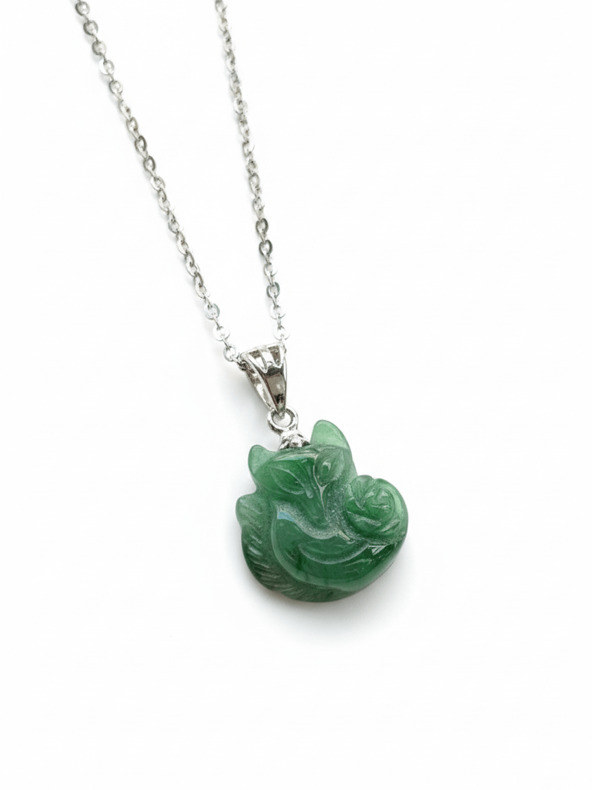 Mặt dây chuyền Vàng trắng Cẩm Thạch Hồ Ly Jadeite Nine-Tailed Fox Pendant in 14K White Gold by AME Jewellery