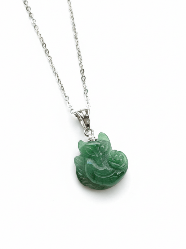 Mặt dây chuyền Vàng trắng Cẩm Thạch Hồ Ly Jadeite Nine-Tailed Fox Pendant in 14K White Gold by AME Jewellery