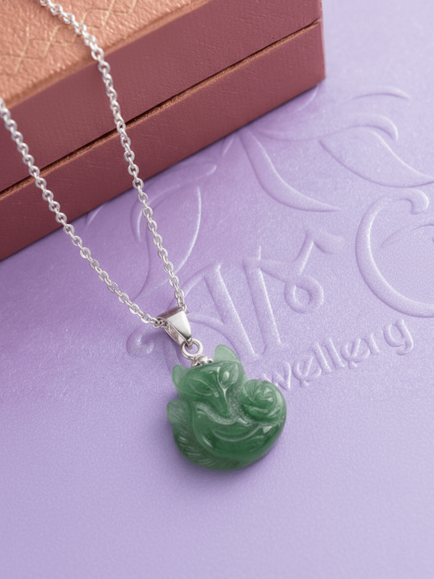 Mặt dây chuyền Vàng trắng Cẩm Thạch Hồ Ly Jadeite Nine-Tailed Fox Pendant in 14K White Gold by AME Jewellery
