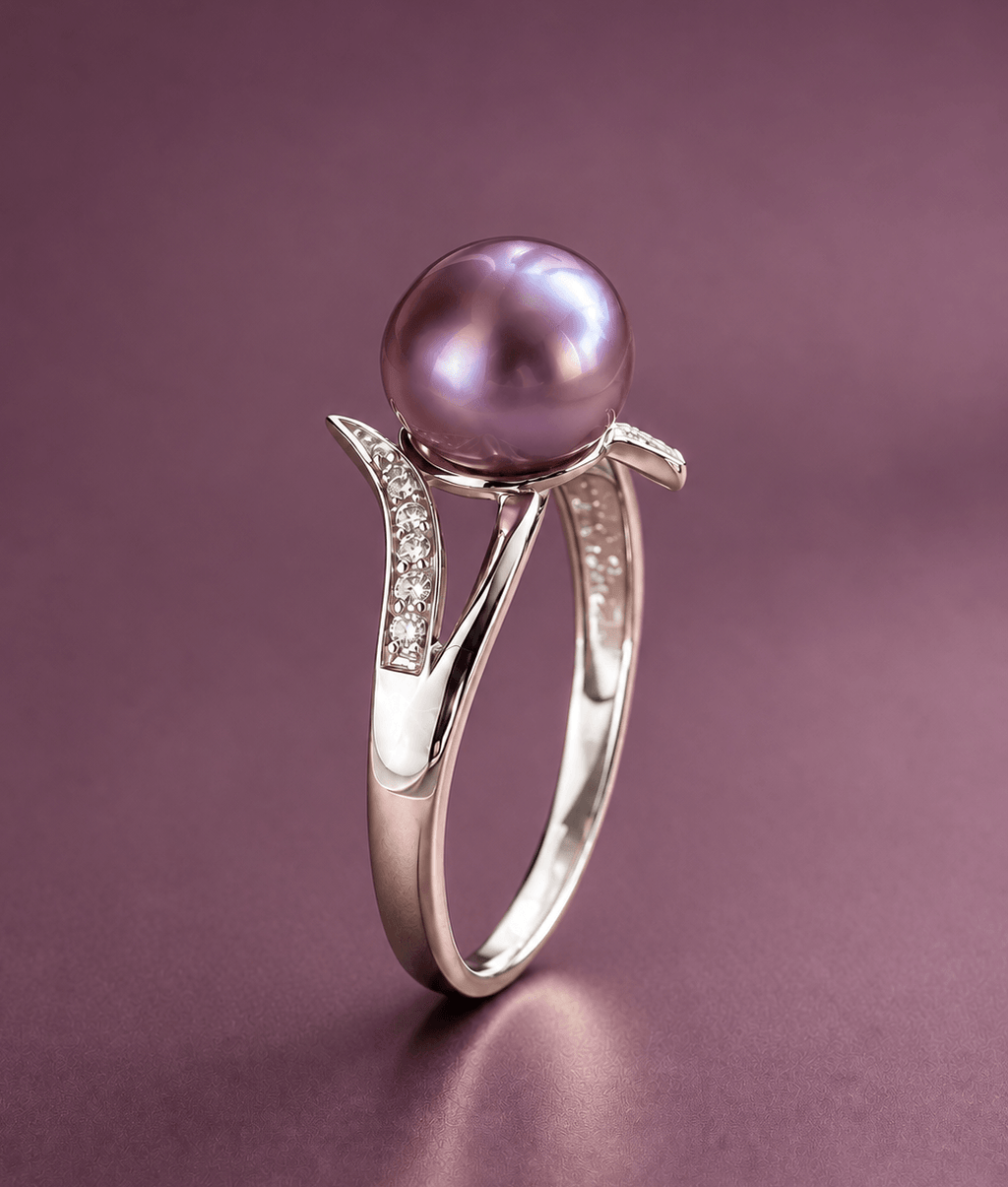 Aubergine Freshwater Cultured Pearl Bypass Ring in Sterling Silver by AME Jewellery.