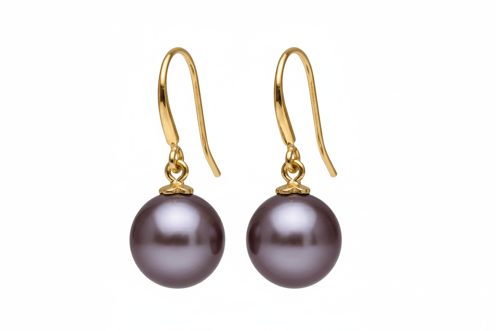 Bông tai vàng Ngọc trai Aubergine Freshwater Cultured Pearl Hook Gold Earrings by AME Jewellery