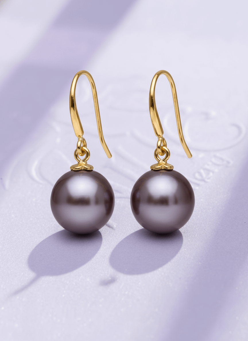 Bông tai vàng Ngọc trai Aubergine Freshwater Cultured Pearl Hook Gold Earrings by AME Jewellery