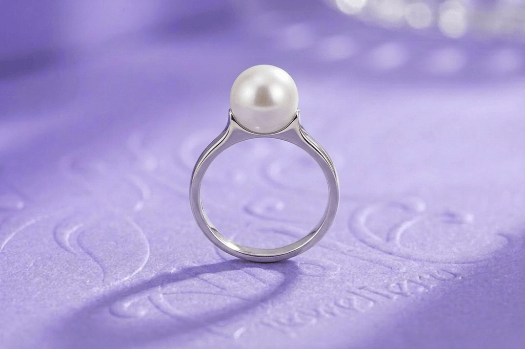 Bague en or blanc 10K avec perle d'eau douce blanche par AME Jewellery