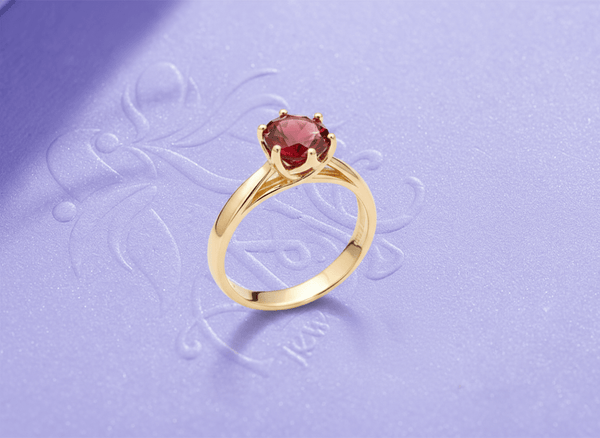 Nhẫn Vàng Đá quý thiên nhiên Garnet 6-prong Ring in 14-karat Yellow Gold by AME Jewellery