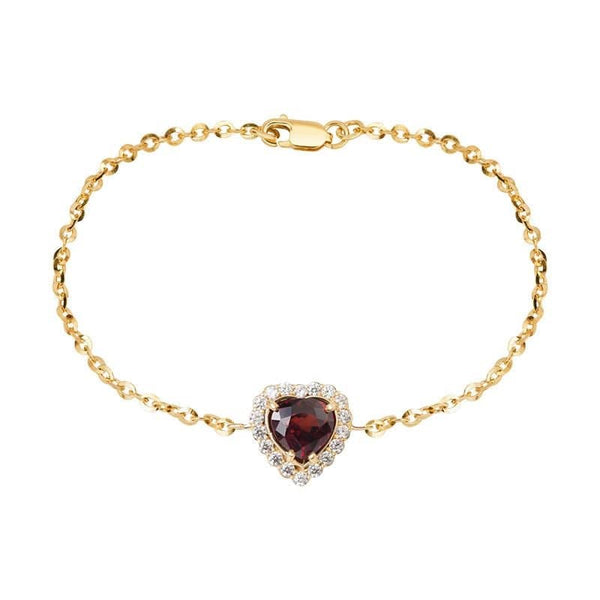 Lắc tay Vàng Đá quý tự nhiên Heart-cut Red Garnet Halo Bracelet in 14K Yellow Gold by AME Jewellery