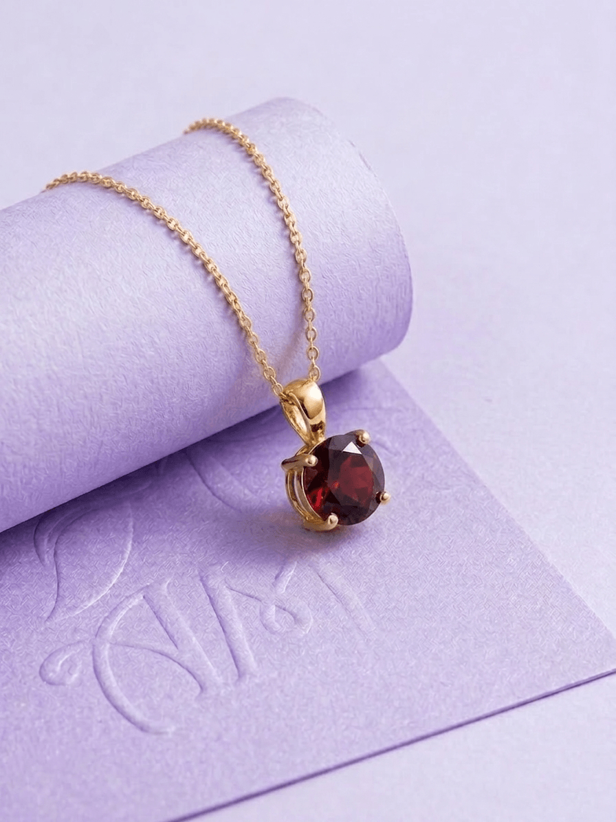 Natural Garnet Pendant in 14K Yellow Gold - AME Jewellery