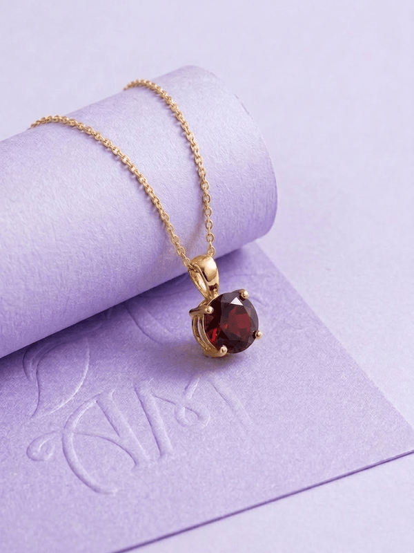 Natural Garnet Pendant in 14K Yellow Gold - AME Jewellery