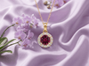 Mặt dây chuyền vàng đá quý tự nhiên Natural Garnet Halo Pendant Necklace in 14K Yellow Gold by AME Jewellery
