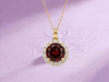Natural Garnet Halo Pendant Necklace in 14K Yellow Gold by AME Jewellery. 