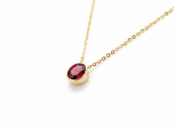 Mặt dây Vàng 14K Đá quý tự nhiên Red Garnet Solitaire Bezel Pendant in 14K Yellow Gold by AME Jewellery