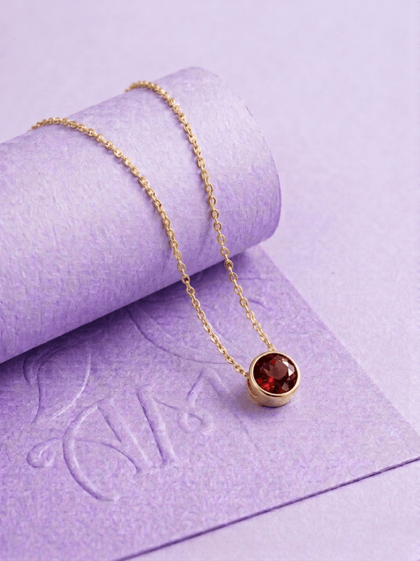 Mặt dây Vàng 14K Đá quý tự nhiên Red Garnet - AME Jewellery