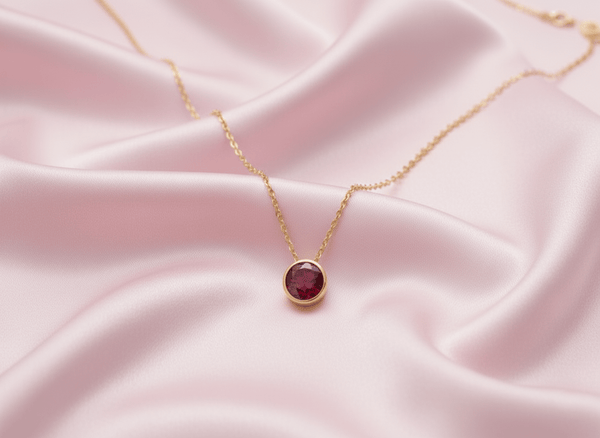 Mặt dây Vàng 14K Đá quý tự nhiên Red Garnet Solitaire Bezel Pendant in 14K Yellow Gold by AME Jewellery