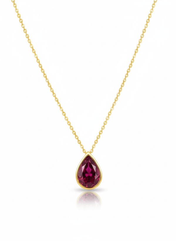 Mặt dây chuyền Vàng Đá quý tự nhiên Pear-cut Red Garnet Bezel Pendant in 14K Yellow Gold by AME Jewellery