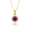 Mặt dây chuyền Vàng 14K Đá quý thiên nhiên Red Garnet Halo Pendant in 14K Yellow Gold by AME Jewellery