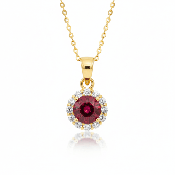 Mặt dây chuyền Vàng 14K Đá quý thiên nhiên Red Garnet Halo Pendant in 14K Yellow Gold by AME Jewellery
