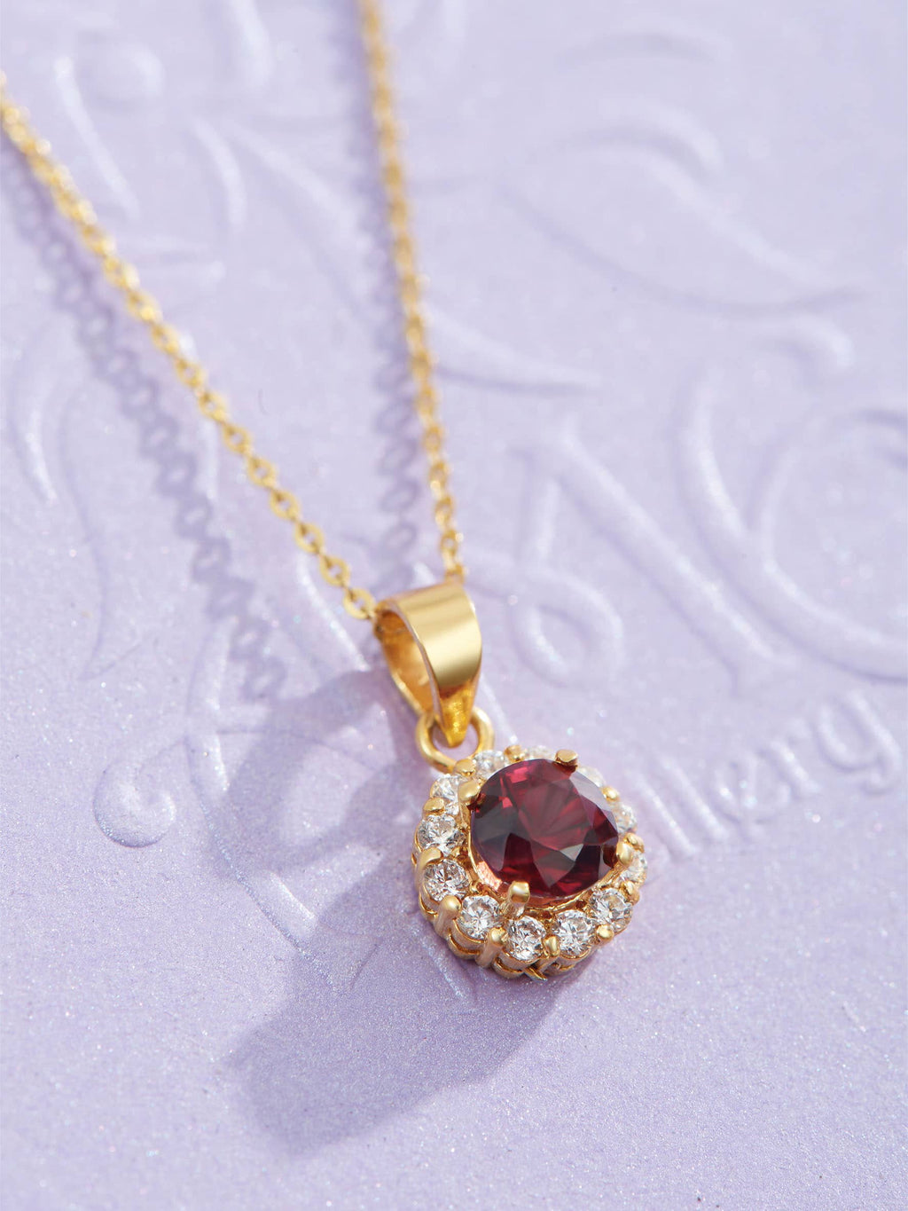 Mặt dây chuyền Vàng 14K Đá quý thiên nhiên Red Garnet Halo Pendant in 14K Yellow Gold by AME Jewellery