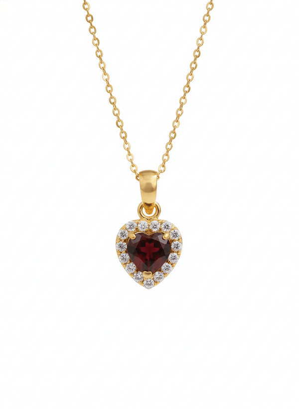 Mặt dây chuyền Vàng 14K Đá quý tự nhiên Heart-cut Red Garnet Halo Pendant in 14K Yellow Gold by AME Jewellery