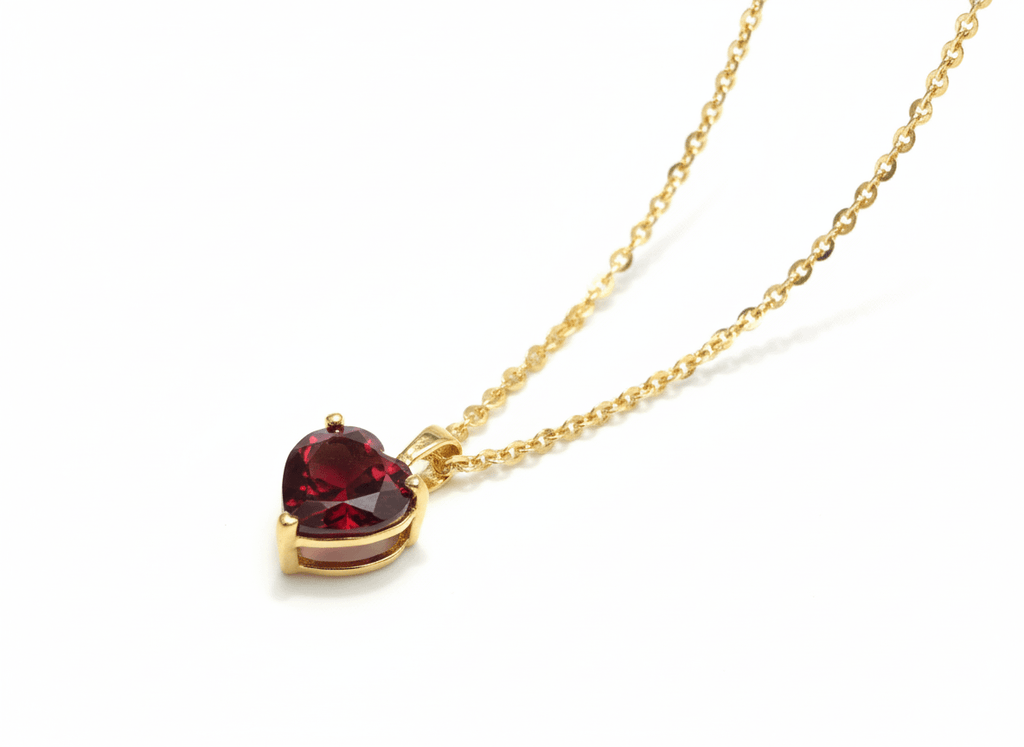 Mặt dây Vàng Đá quý tự nhiên Natural Heart-cut Red Garnet Pendant 14K Yellow Gold by AME Jewellery