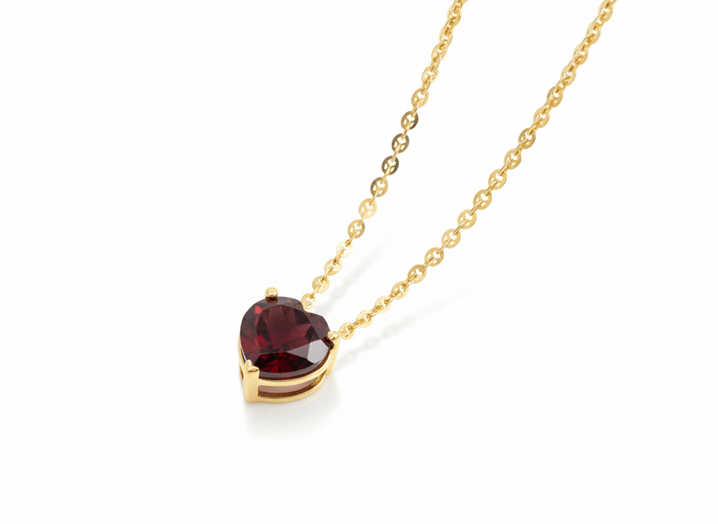 Mặt dây Vàng Đá quý tự nhiên Natural Heart-cut Red Garnet Pendant 14K Yellow Gold by AME Jewellery