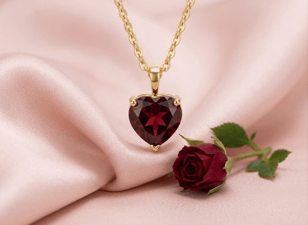 Mặt dây Vàng Đá quý tự nhiên Natural Heart-cut Red Garnet Pendant 14K Yellow Gold by AME Jewellery