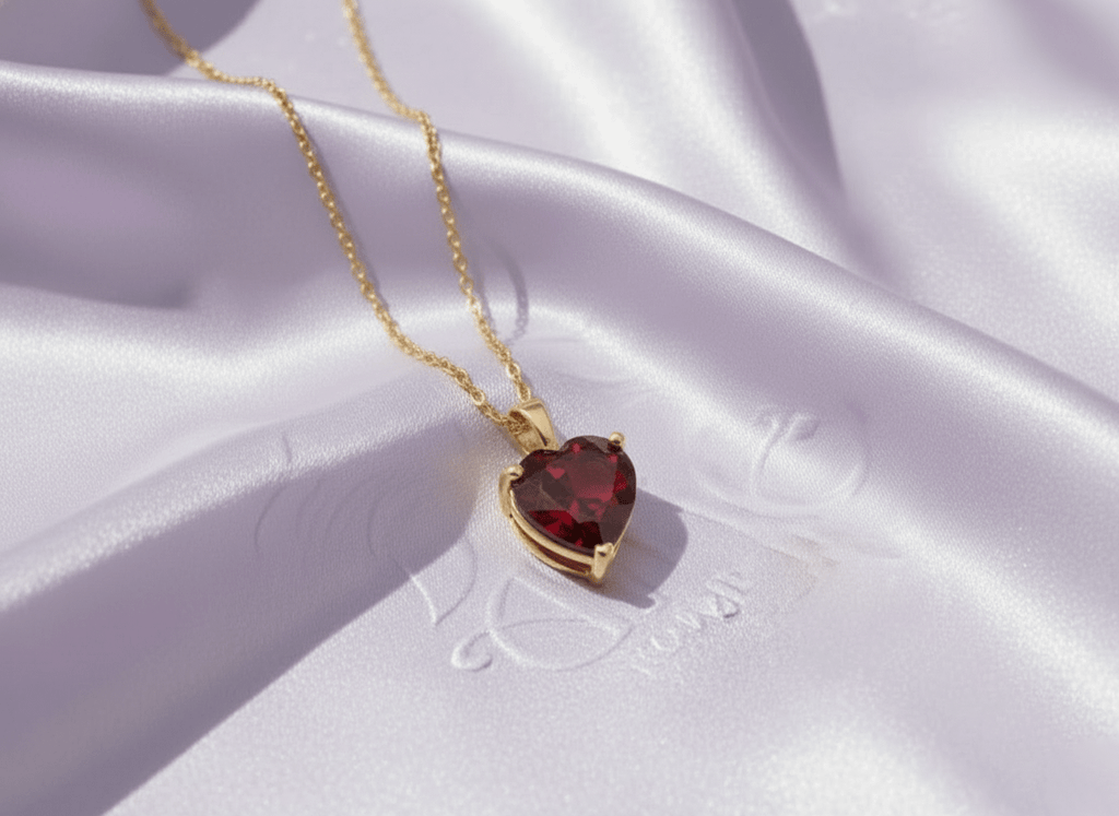 Mặt dây Vàng Đá quý tự nhiên Natural Heart-cut Red Garnet Pendant 14K Yellow Gold by AME Jewellery