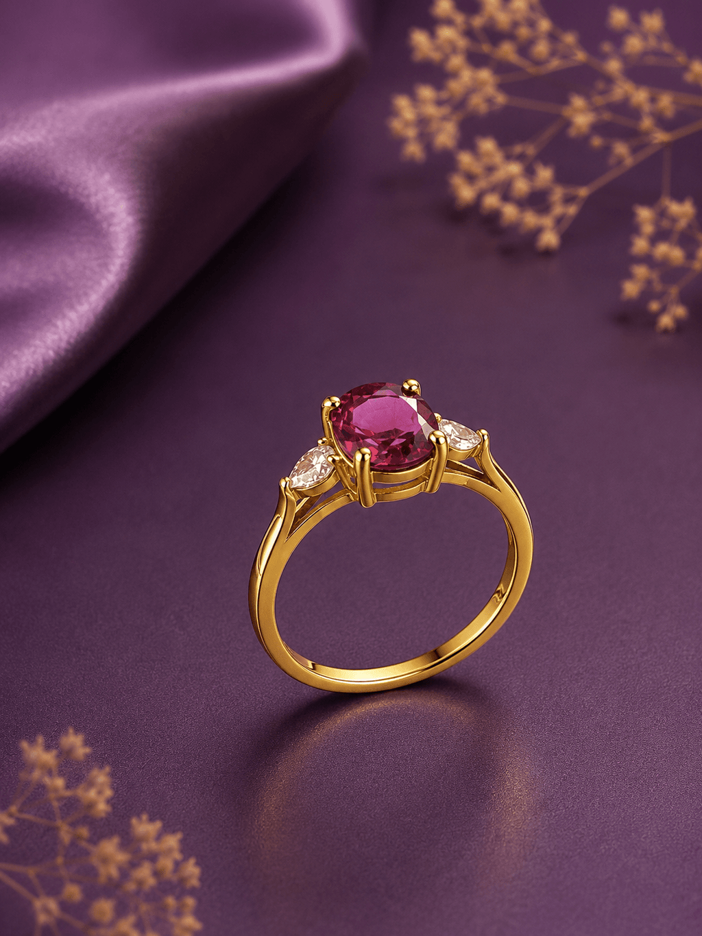 Natural Oval-cut Red Garnet Ring in 14K Yellow Gold by AME Jewellery. 