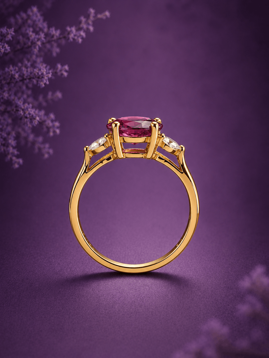 Natural Oval-cut Red Garnet Ring in 14K Yellow Gold by AME Jewellery. 