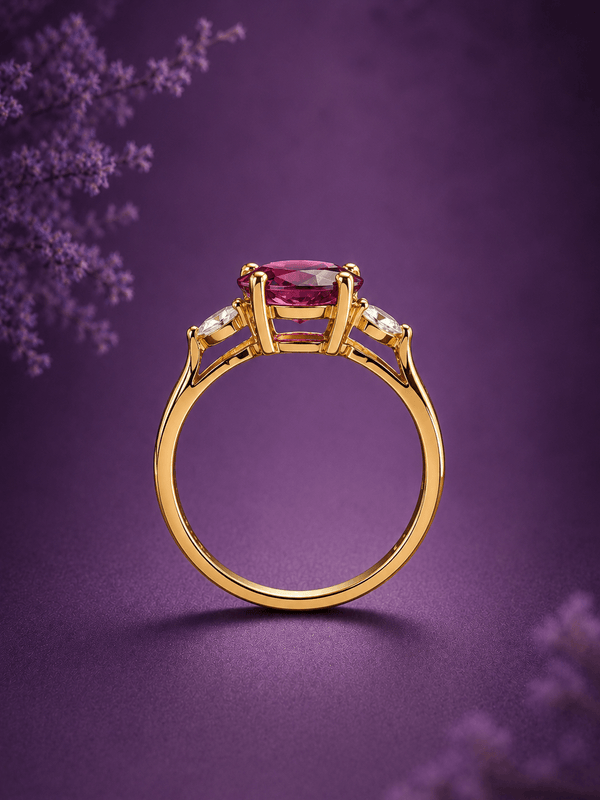 Natural Oval-cut Red Garnet Ring in 14K Yellow Gold by AME Jewellery. 